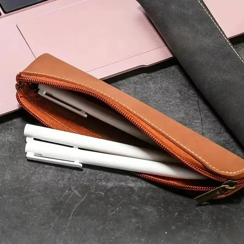 Slim PU Leather Pencil Case With Large Capacity Smooth Zipper Perfect For Students School Office Daily Use Oasis Select