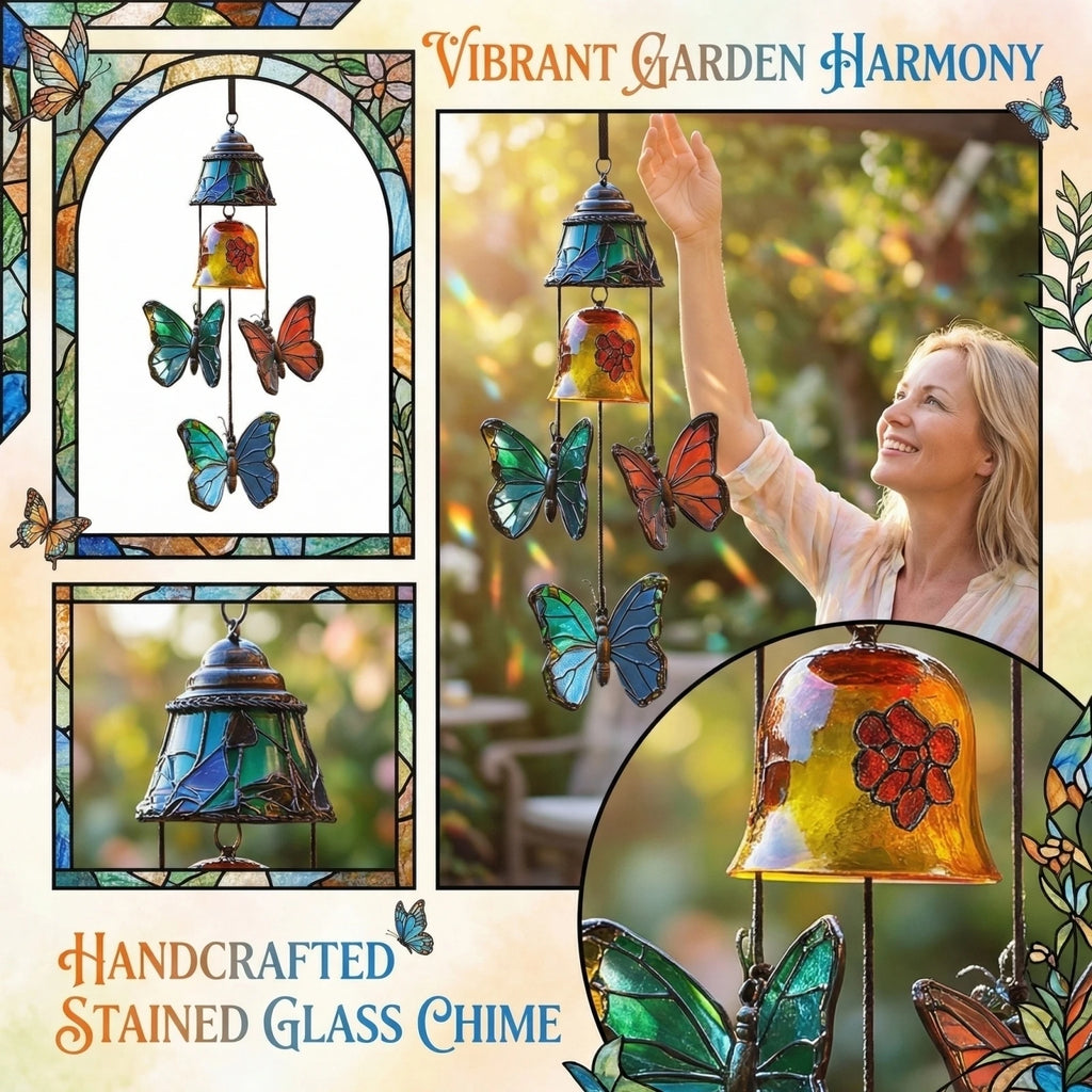 Stained Glass Butterfly Wind Chime | Garden & Patio Decor Garden Wind Chime Oasis Select