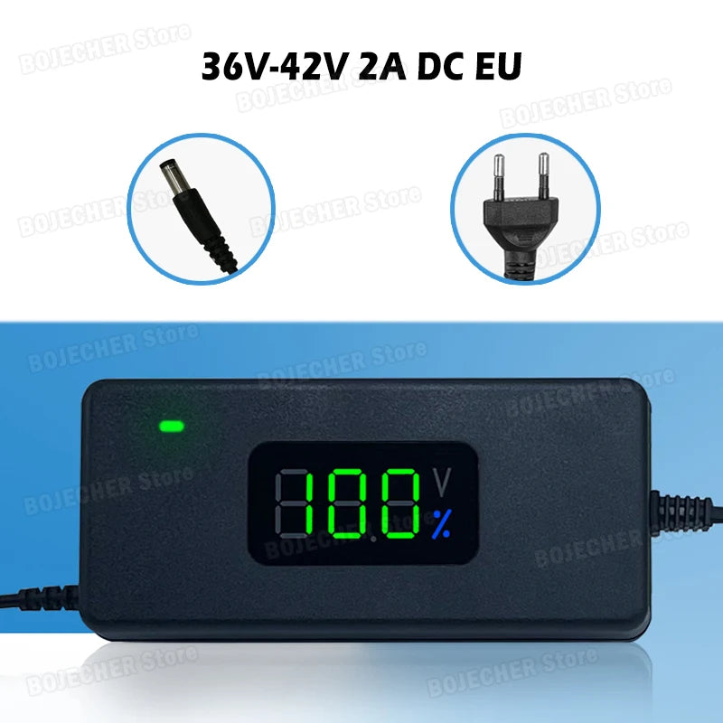 AC100-240V Digital Display Lithium Battery Charger 36V 42V / 48V 54.6V 2A Power Supply Adapters DC Plug With Cooling Fan EU US Oasis Select 36V 42V 2A DC EU