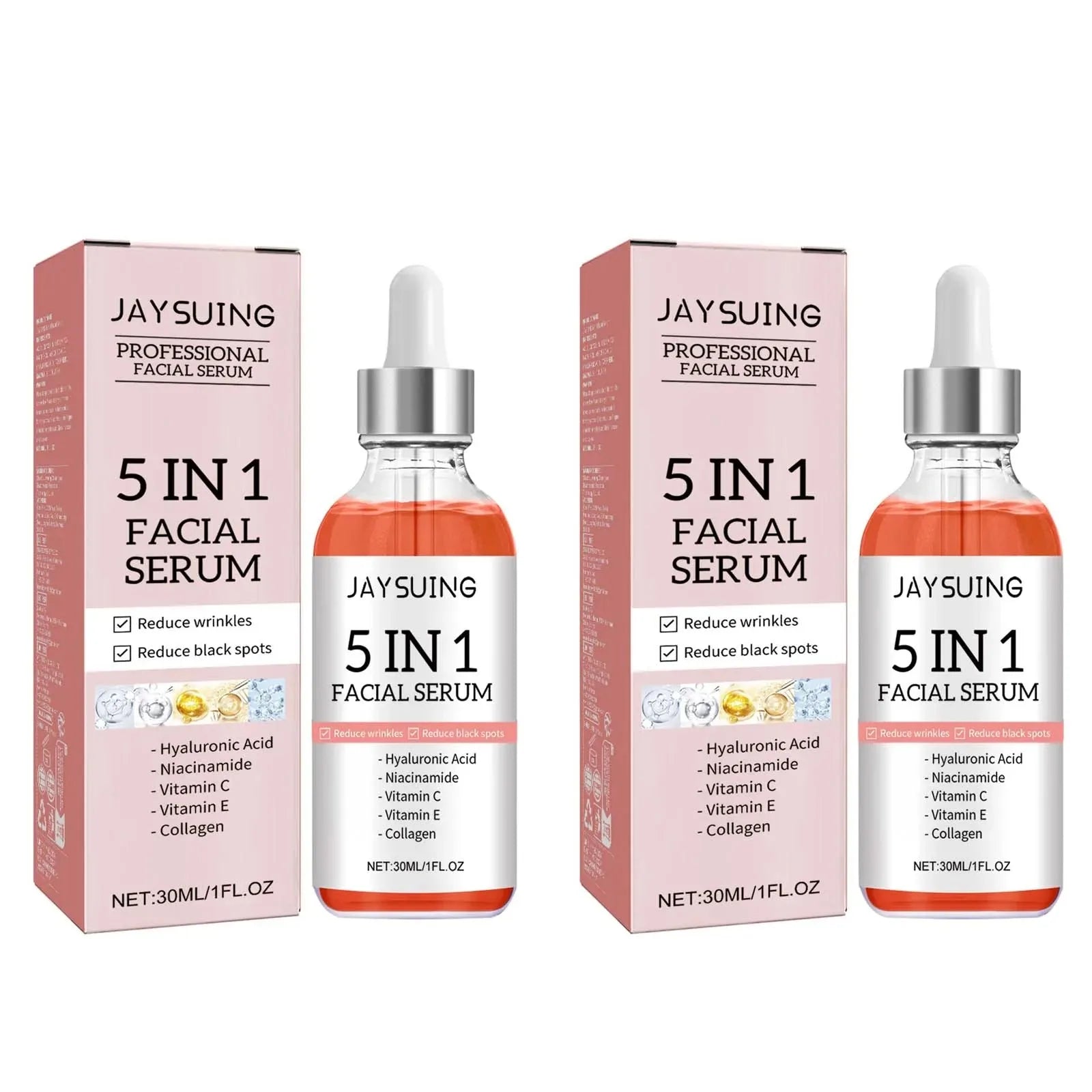 Jaysuing 5 In 1 Hyaluronic Acid Face Serum 30ml Moisturizing Vitamin C Collagen Lightning Facial Serum Shrink Pores Skin Care Oasis Select 2pcs