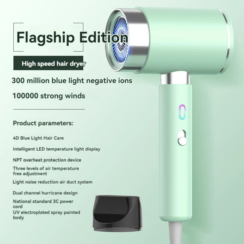 2400W salon high-power hair dryer, home hair salon, strong wind hair dryer, dormitory, cold and hot air, negative ion Oasis Select green EURO