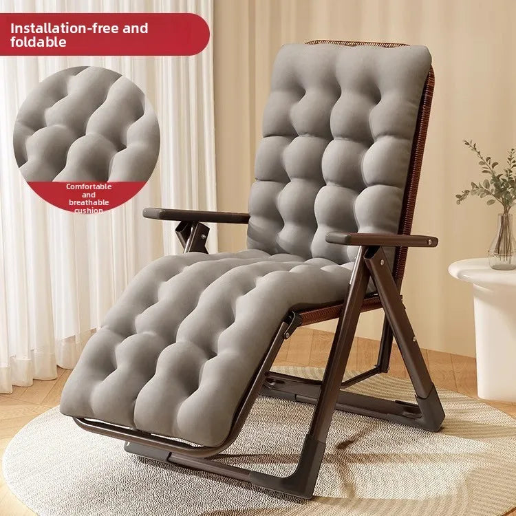 Rattan chair rattan woven folding lunch break recliner home leisure backrest elderly lazy chair durable nap bed folding chair Oasis Select Braided-Brown-E
