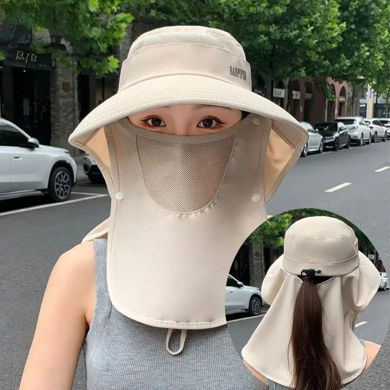 Women's UV Protective Wide Brim Sun Hat With Shawl Neck Protection Breathable Summer Outdoor Sports Fishing Hat Oasis Select Beige