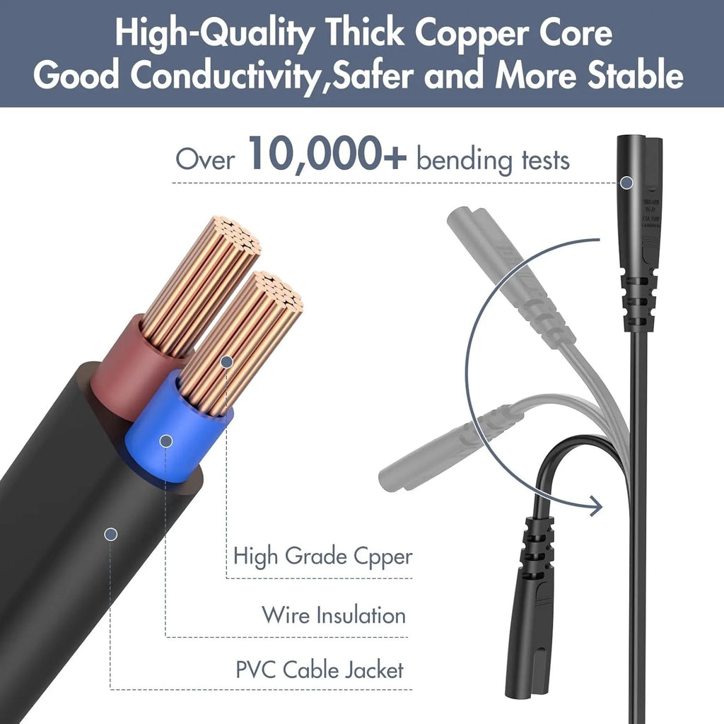 EU US TO C7 Power Cord Cable 2Pin IEC320 C7 Figure 8 For Laptop PS4 LED TV Lamp Speaker Monitor Printer Household Oasis Select