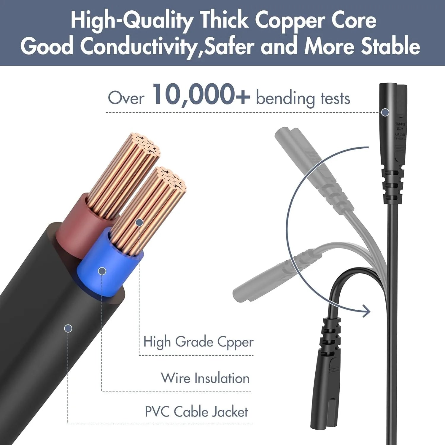 EU US TO C7 Power Cord Cable 2Pin IEC320 C7 Figure 8 For Laptop PS4 LED TV Lamp Speaker Monitor Printer Household Oasis Select