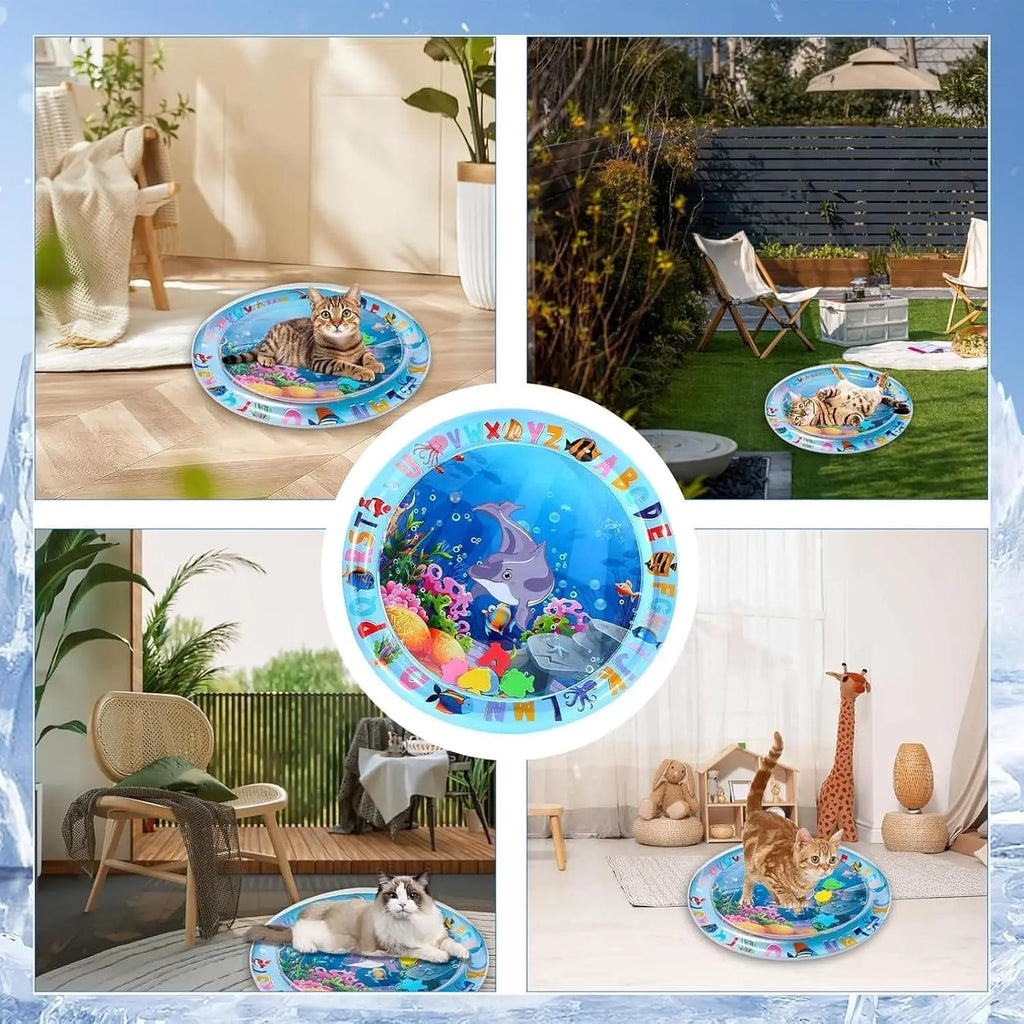 Pet Water Sensory Play Mat for Cats and Dogs Thickened Cooling Pad Interactive Self Play Toy for Pets Summer Indoor Activity Oasis Select