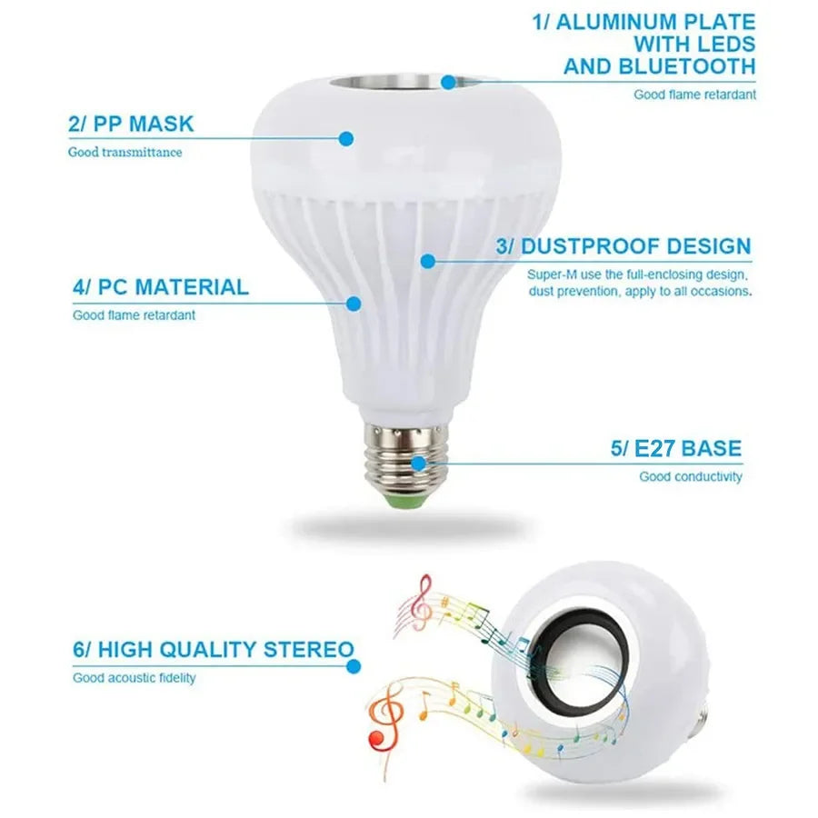 12W E27 Bluetooth Speaker Music Bulb Remote Control RGB Light Bulb 85-265V For Bedroom Home Decor Color Changing RGB Lamp Oasis Select