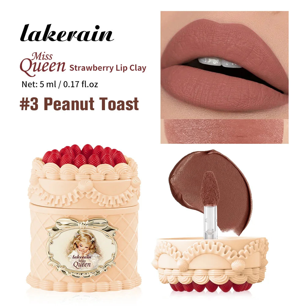 5ml Strawberry Cake Matte Lip Mud, Velvet Matte Lipstick, Retro High Pigment Soft Focus Lip Gloss Oasis Select Peanut Toast