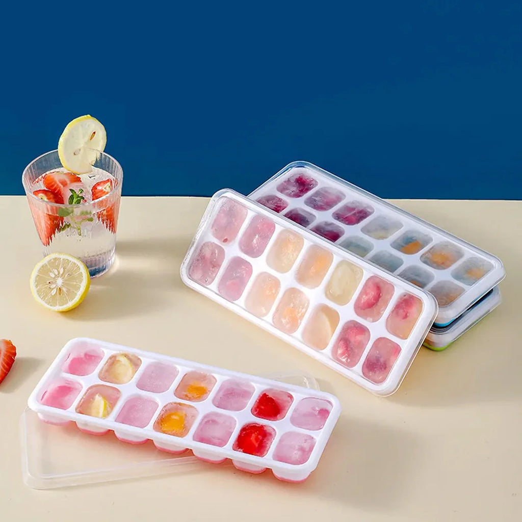 Ice Cube Tray Mold with Lid Silicone Square 14 Cube Easy Release Ice Cube Molds Summer Kitchen Bar DIY Iced Cocktail Freeze Tool Oasis Select