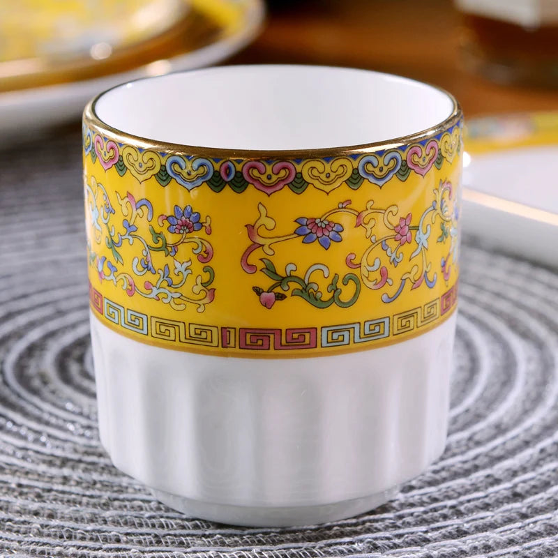 Jingdezhen Ceramic Bowl Household Bowl and Dish Set Tableware Combination Palace Chinese Bowl and Dish Hotel Clubhouse Oasis Select Water Cup