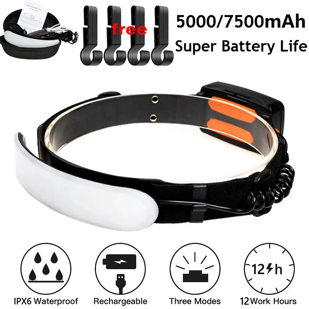 KDULIT COB LED Headlamp 7500mAh Rechargeable Wide Beam Torch