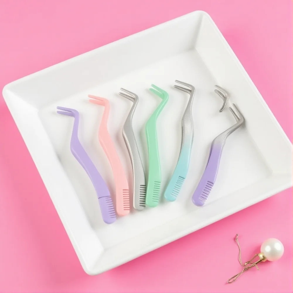 Stainless Steel Eyelash Tweezers with Comb | Lash Tool