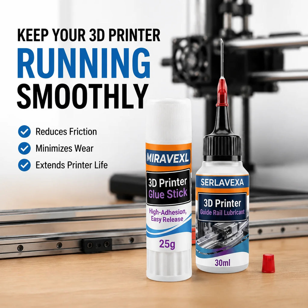SERLAVEXA 3D Printer Lubricant 30ml and MIRAVEXL Glue Stick 25g Kit, for Smooth Guide Rails, Strong Adhesion, Easy Print Removal Oasis Select