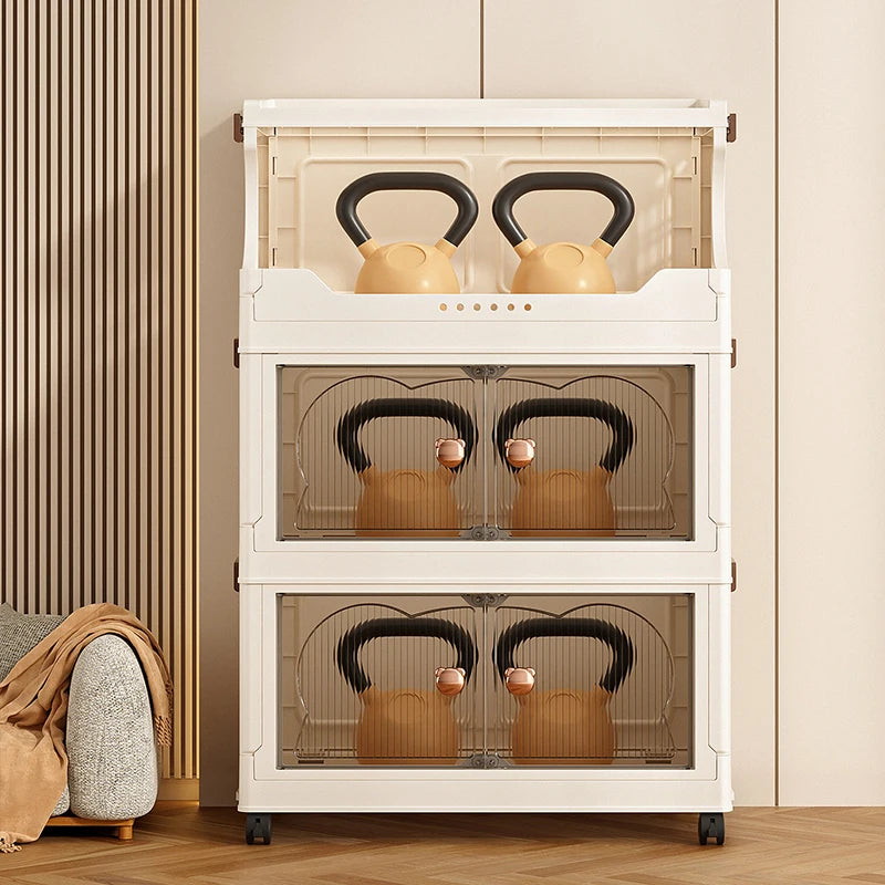 Folding storage cabinet - multi-level storage rack for kitchen clutter - home living room snack and toy storage cabinet Oasis Select