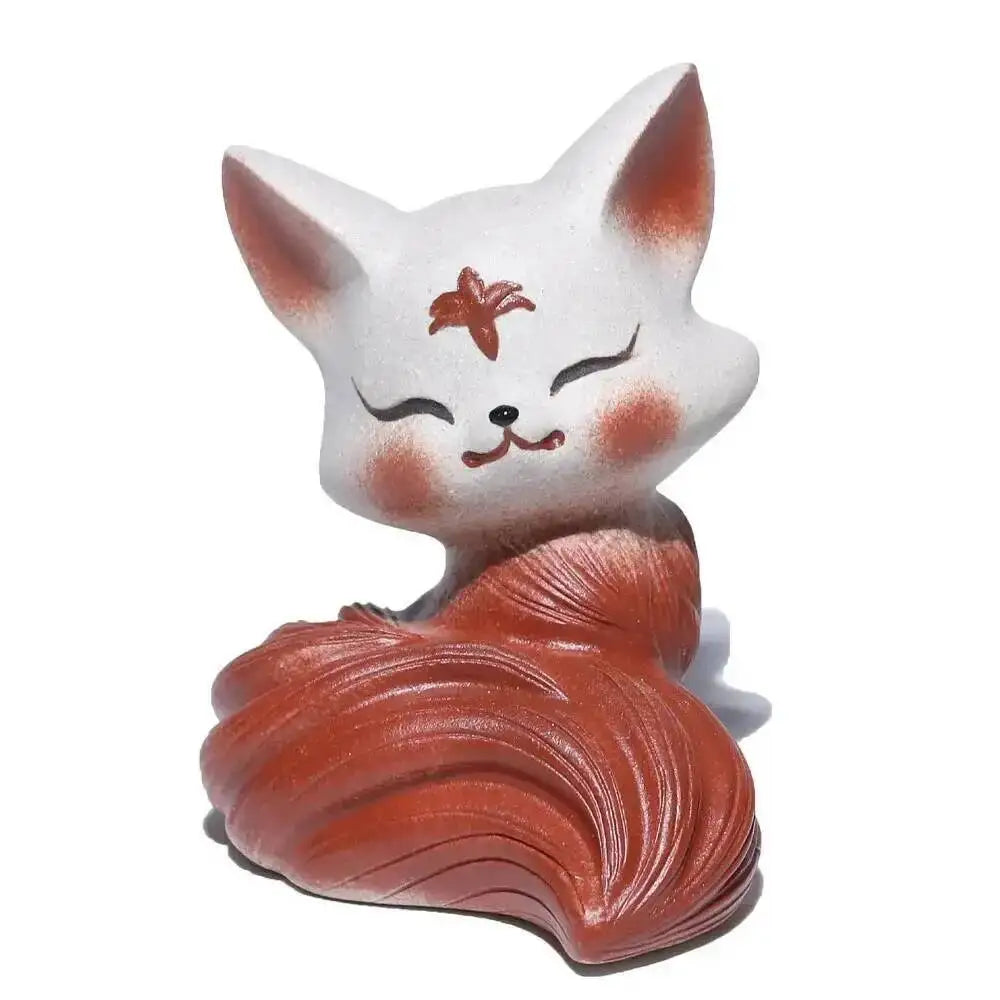 Purple Clay Tea Pet Fox Ornament Nine-tailed Spirit Fox Sculpture Creative Painted Tea Tray Decoration Accessories Tea Set Can Oasis Select