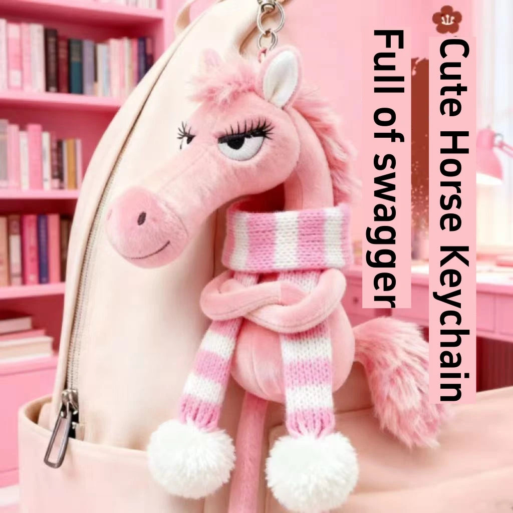 Black Plush Horse Keychain Backpack Pendant Decoration Year of The Horse New Year's Gifts for Boys and Girls 1pcs Oasis Select Pink