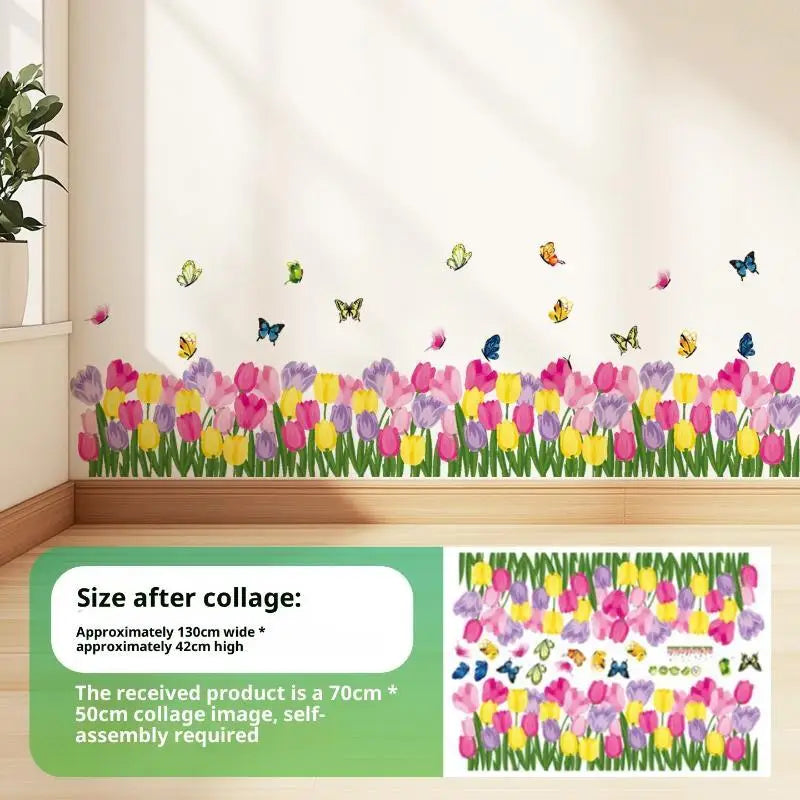 Floral Butterfly Border Wall Sticker – Removable PVC Decal