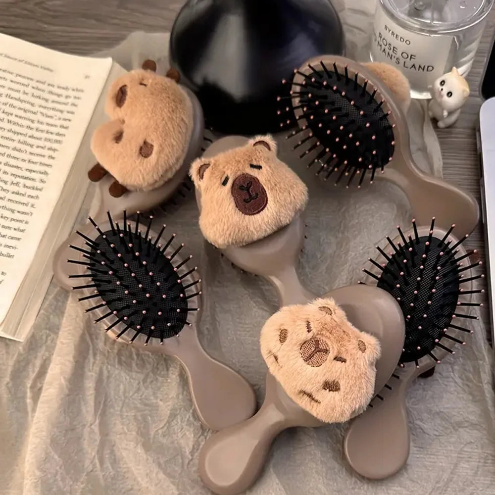 Plush Capybara Mini Paddle Hair Brush – Cute Detangling Tool Mini Paddle Hair Brush Oasis Select