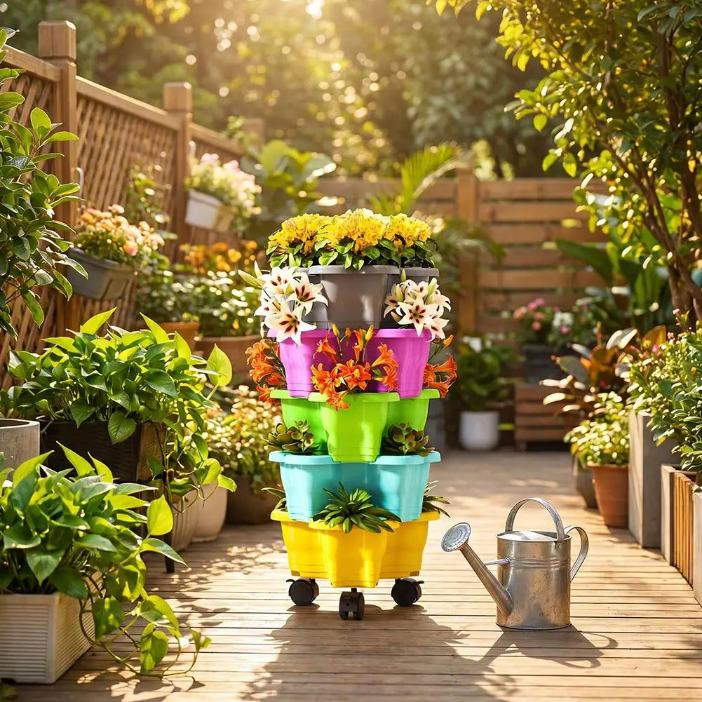 6-Tier Vertical Stackable Flower Pot Plastic 3D Space-saving Strawberry Vegetable Planter Container Garden Balcony Planting Pot Oasis Select