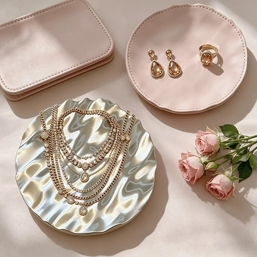 Wavy Silvery Jewelry Display Tray, Irregular Ripple Texture Trinket Plate for Earrings, Rings, Photography Prop Vanity Decor Oasis Select