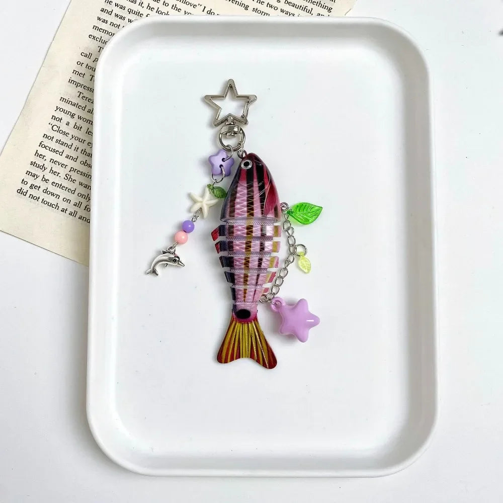 New Plastic Fish Keychain Multi Jointed Simulation Fish Hook Key Chain Backpack Pendant Gifts Oasis Select A 13cm