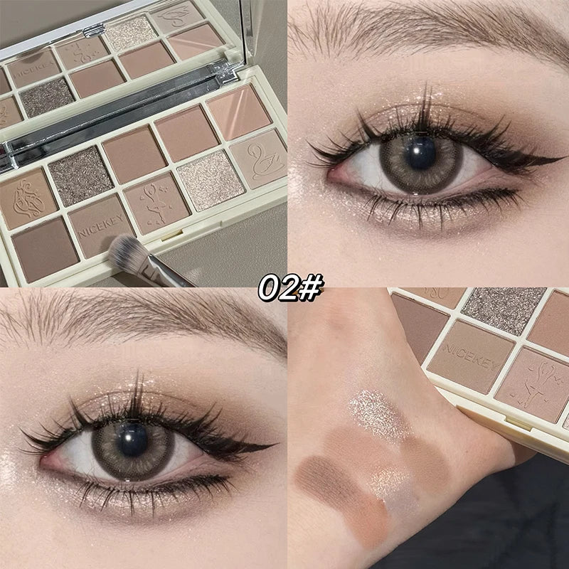 NICEKEY 10-Color Eyeshadow Palette – Glitter, Shimmer & Matte