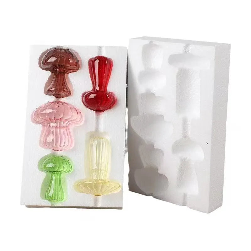 Colourful Mushroom Vase Plant Glass Plant Bud Vase Decoration Garden Glass Aromatherapy Vase Living Room Desktop Combination Oasis Select 5pcsB