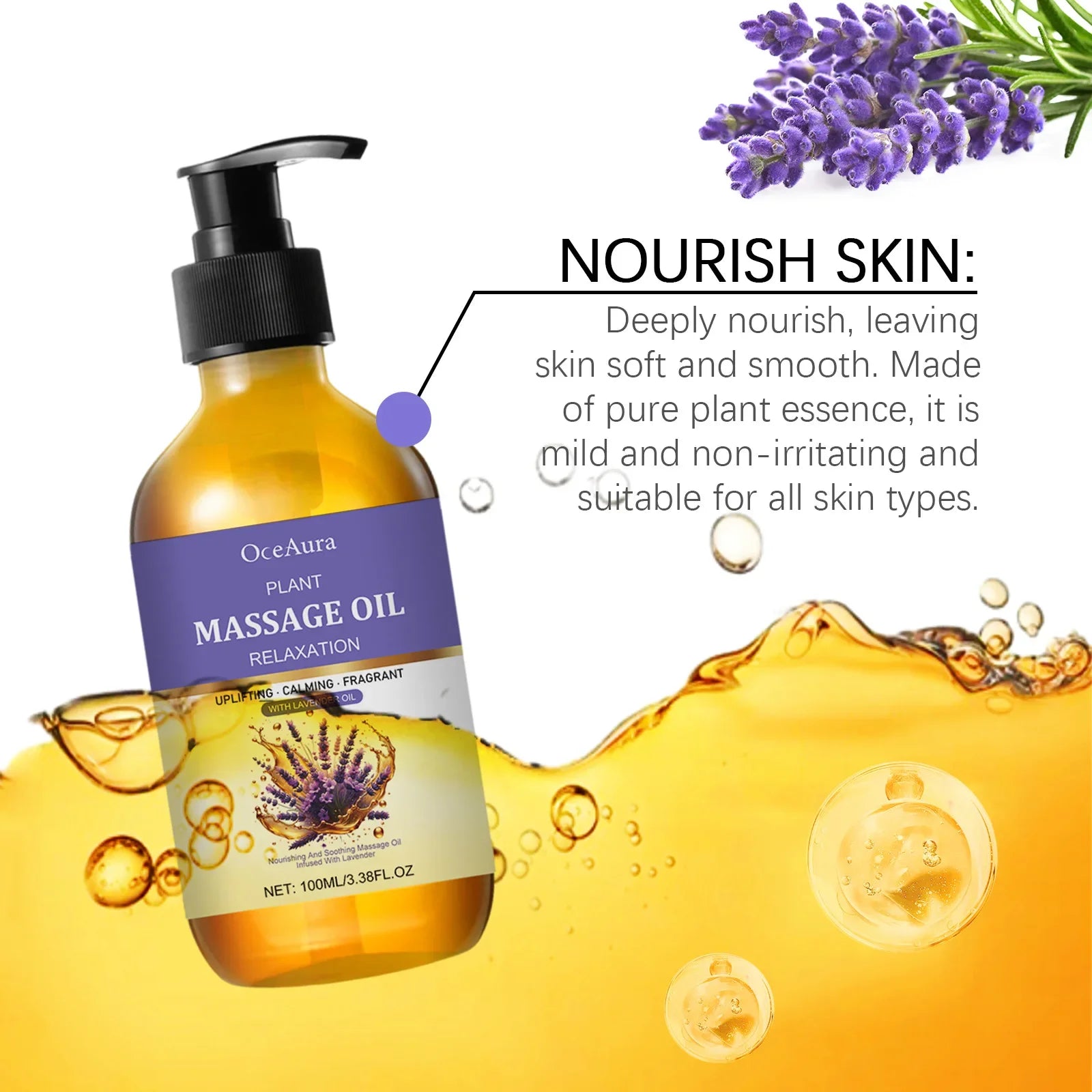 Lavender Essential Oil Relief Stress Improve Sleep Spa Moisturizing Comfortable Calming Nourishing Body Relaxing Massage Essence Oasis Select