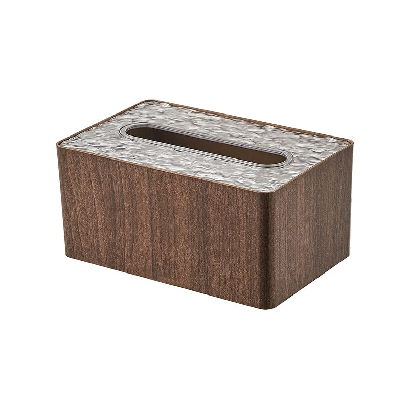 Wood Grain Tissue Box Cover with Acrylic Lid, Tissue Box Cover Rectangle for Living Room, Tissue Box Household Paper Towel Oasis Select Chocolate