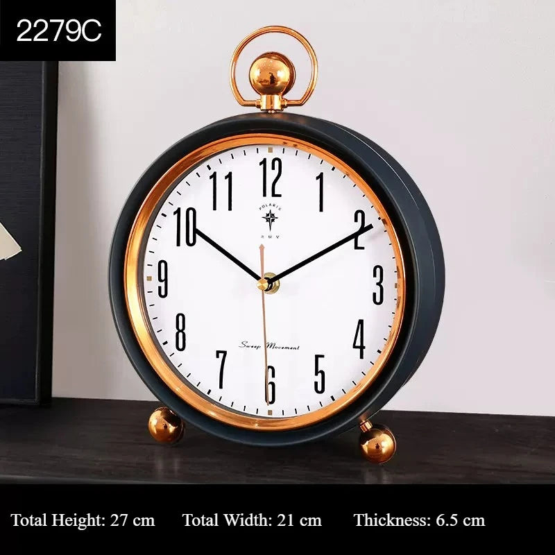European Vintage Retro Table Clock Silent Non-Ticking Desk Clock Luxury Mantel Clock Home Living Room Desktop Ornament Oasis Select Blue