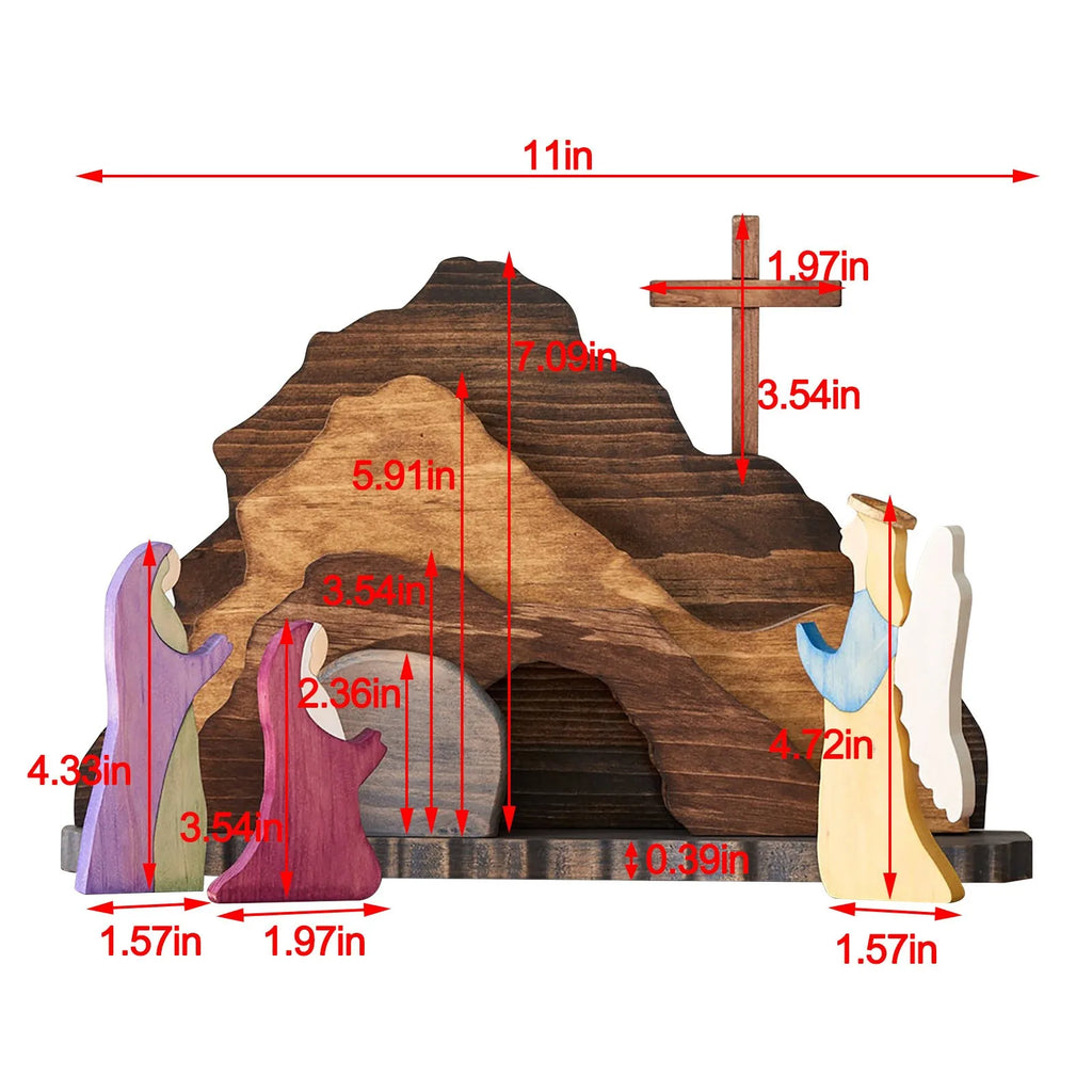 Easter Resurrection Scene Wooden Figurine – Risen Christ Decor Holiday Figurine Set Oasis Select B One Size
