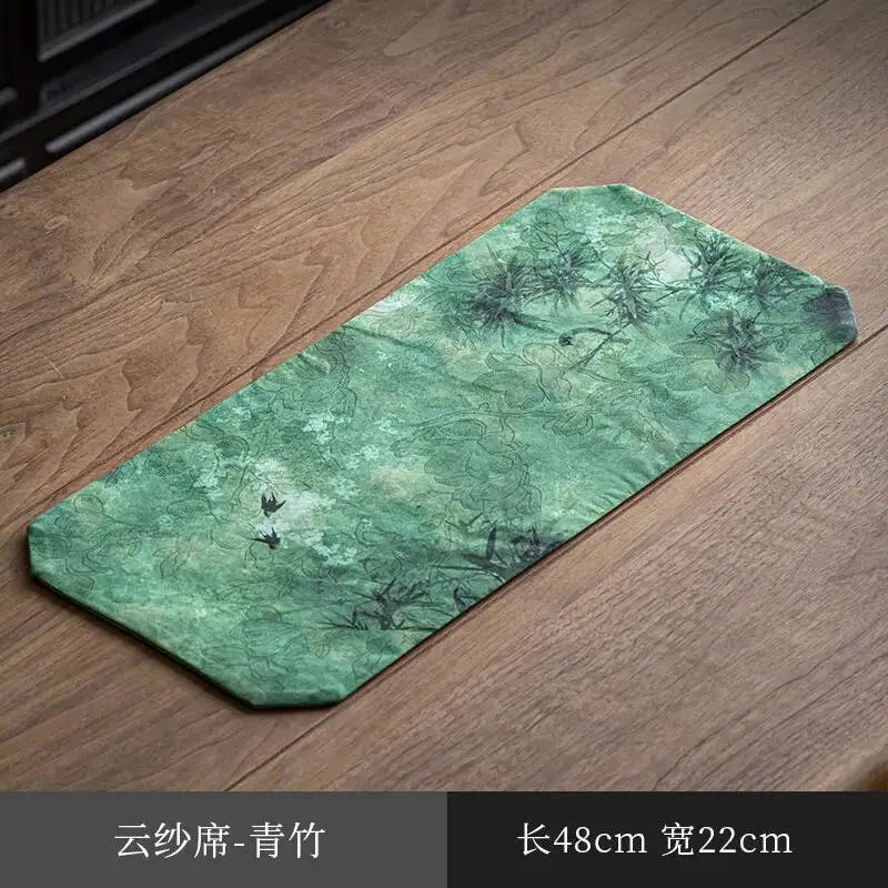 Chinese Zen Style Small Tea Table Mat Heat Insulation Waterproof Cloth Mat Chinese Style Silk Fabric Double-sided Dry Oasis Select Mat - Green Bamboo