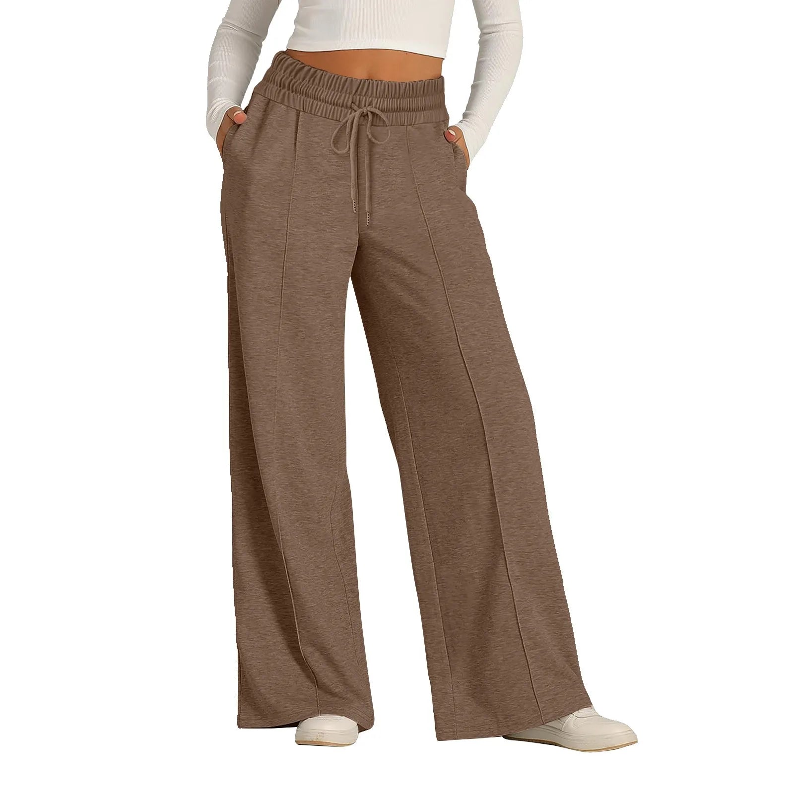 Women's Fleece Lined Wide Leg Sweatpants – High Waist Joggers Wide Leg Sweatpants Oasis Select Brown L