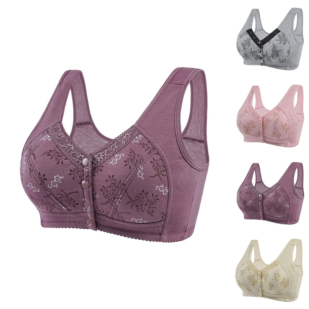 Wireless Bralette Comfortable Underwear Middle-aged Elderly Women Lace Chest Wrap Ultra-thin Mom Front Open Buckle Cotton Oasis Select