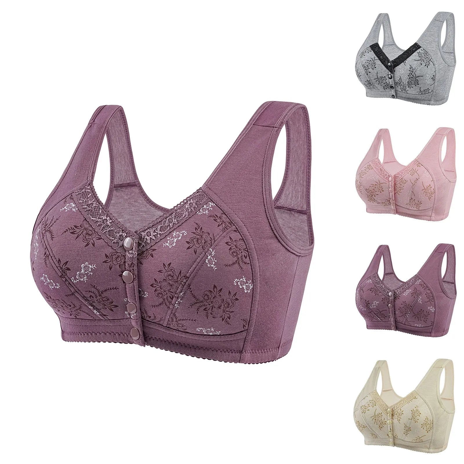 Wireless Bralette Comfortable Underwear Middle-aged Elderly Women Lace Chest Wrap Ultra-thin Mom Front Open Buckle Cotton Oasis Select