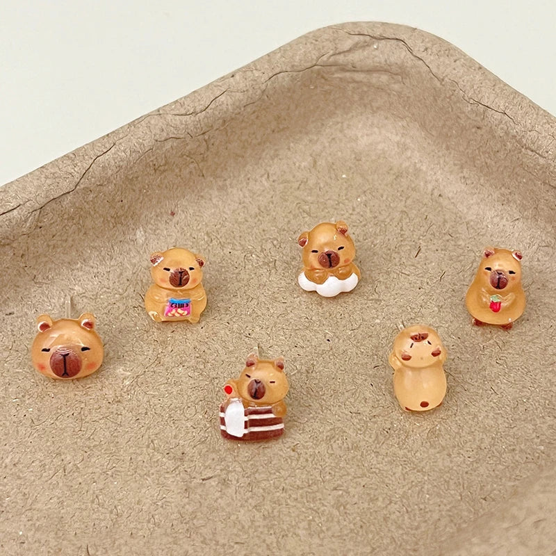 3/6/7pairs Capybara Cartoon Stud Earrings Mini Ear Studs Cute Earring Fashion All-match Earrings For Women Jewelry Accessories Oasis Select