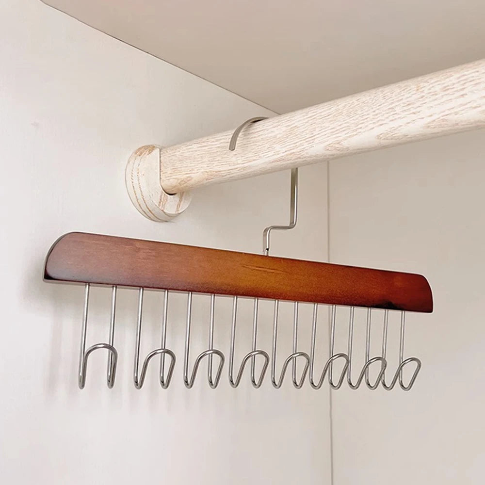 Multi-Layer Wooden Hanger with 8 Hooks | 360° Closet Organizer