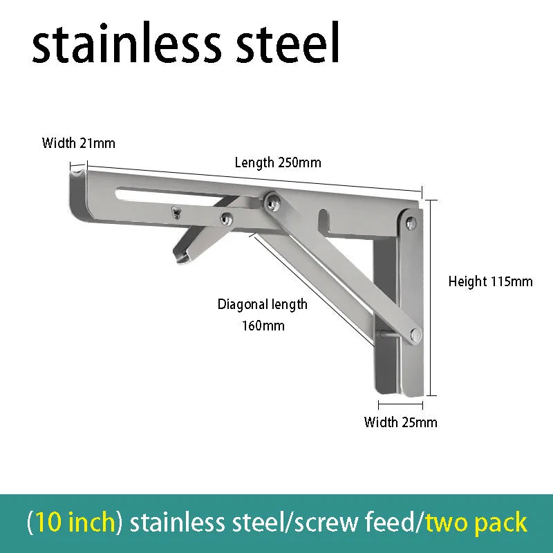 2PCS Thickened stainless steel folding bracket triangular bracket right angle holder wall shelf layer board bracket Oasis Select Stainless-10inch 2pcs