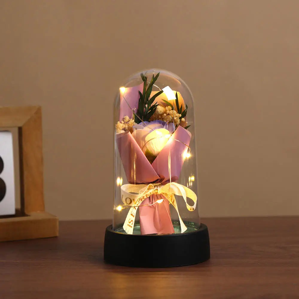 LED Rose Dome Ornament – Everlasting Artificial Flower Gift