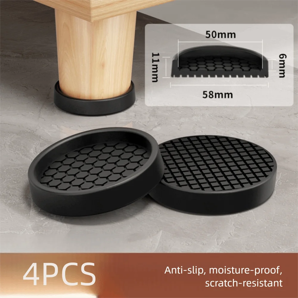 4PCS with Suction Cup Furniture Coasters Silicone Non Slip Furniture Wheel Stoppers Anti Displacement Rubber Caster Cups Oasis Select Black-Round