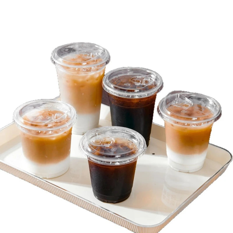 50 Set Thickened Clear PET Coffee Cups with Leak Proof Straight Lids, Disposable Food Safe Cups for Milk Tea, Juice, Beverages Oasis Select