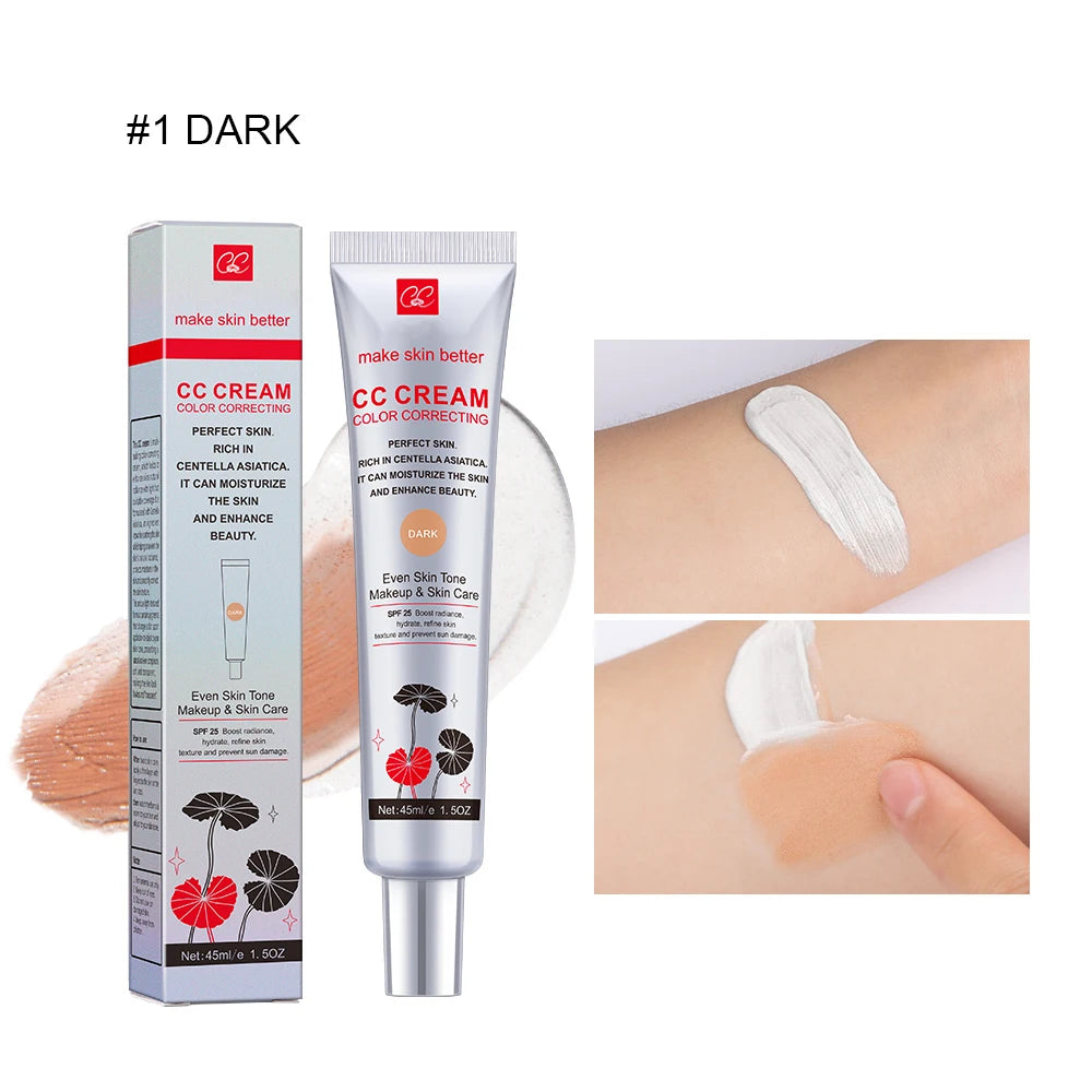 Correcting CC Cream Foundation Moisturizing Waterproof Even Skin Tone Base Makeup Lasting Conceal Pores CC Cream Primer Cosmetic Oasis Select 1 Dark
