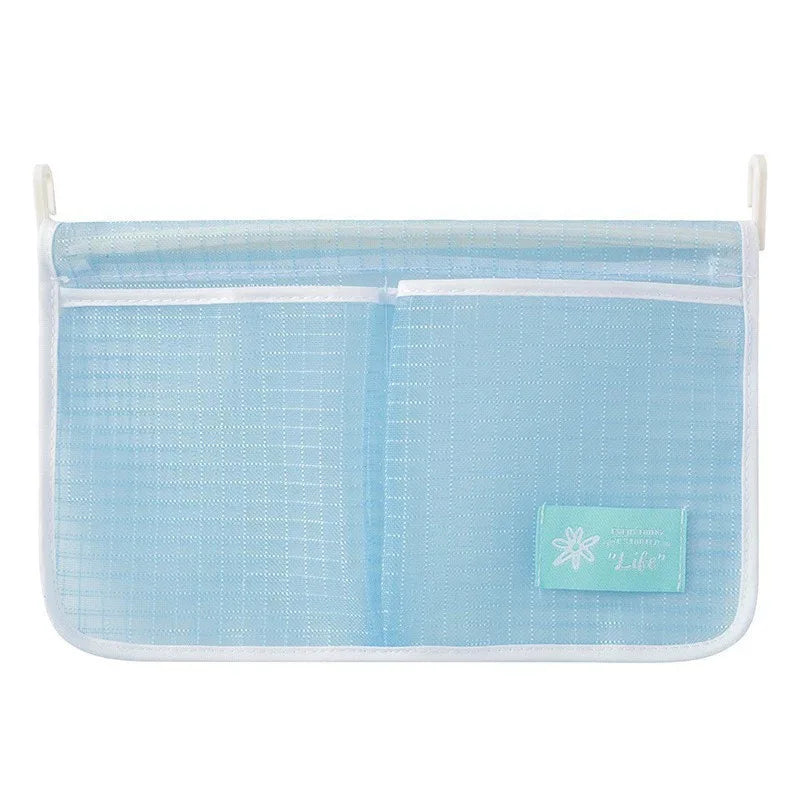 1Pcs Refrigerator Storage Mesh Bag Double Compartment Hanging Pouch Kitchen Organizer Pockets with Hook Washable Fridge Net Bag Oasis Select Blue