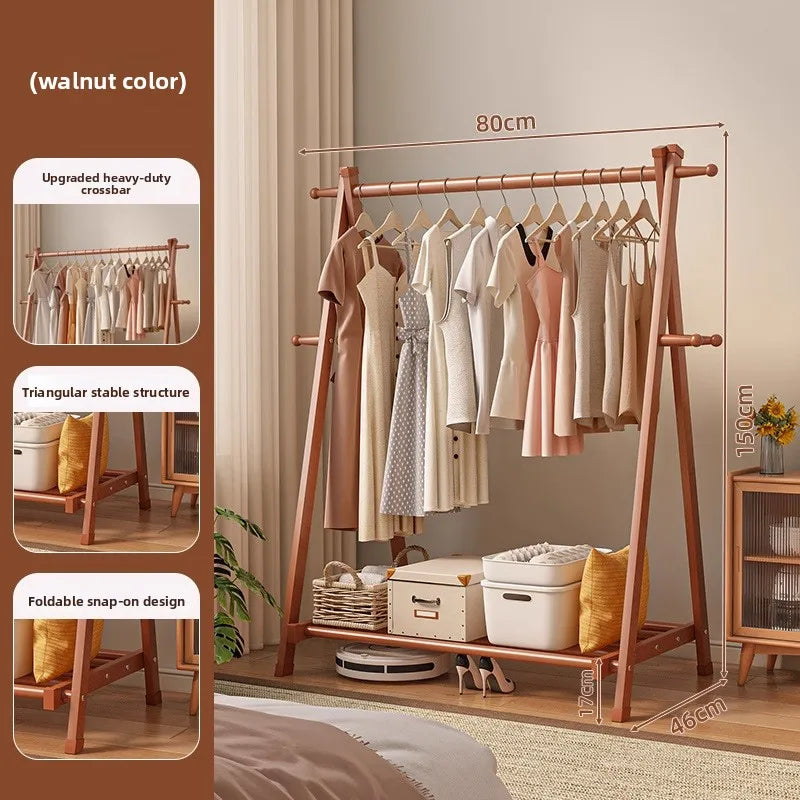 Solid wood coat rack household hanger floor-to-ceiling bedroom balcony drying clothes storage rack hanging bag rack Oasis Select Walnut-80cm