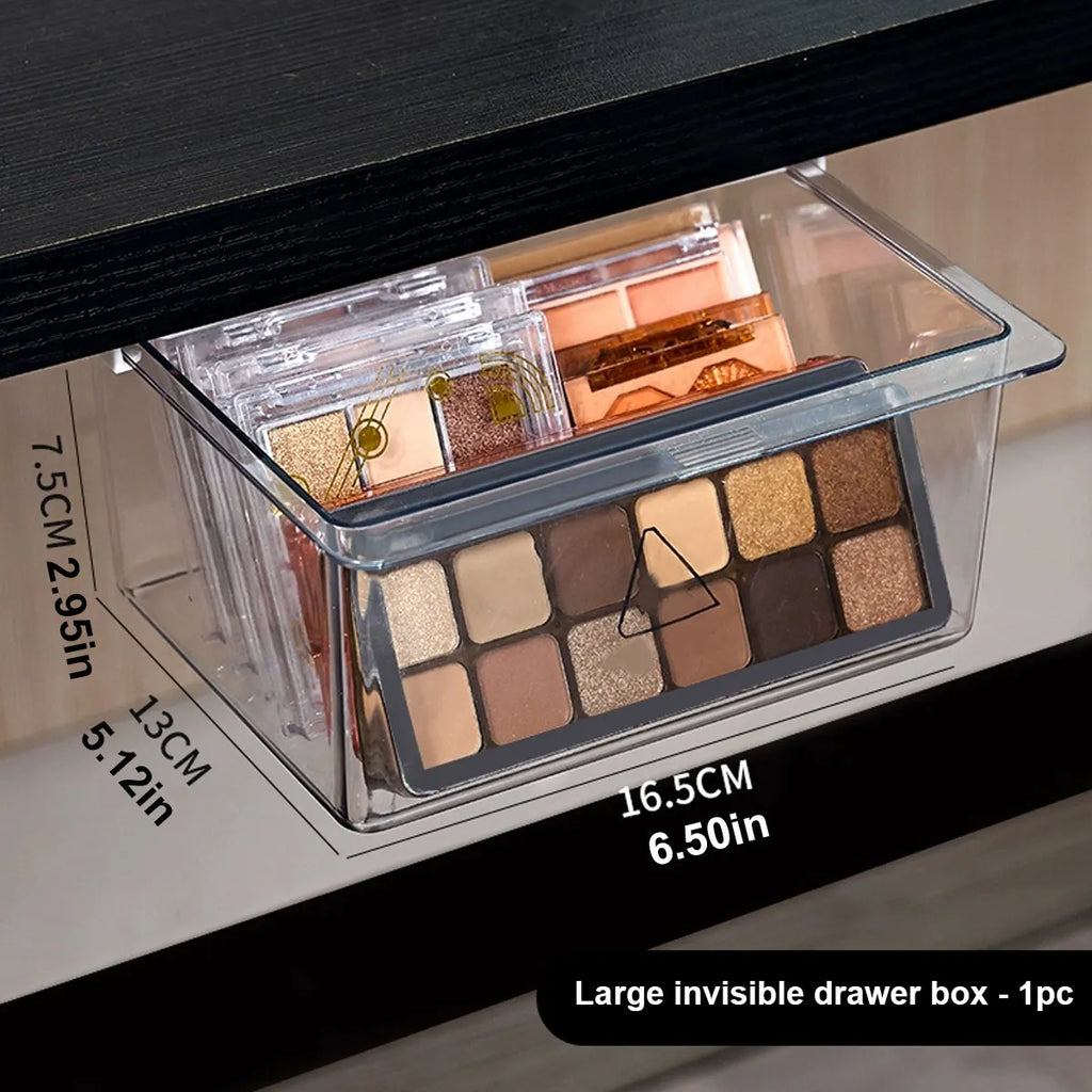 1pc Transparent cosmetics storage box, hidden drawer in bathroom, can store makeup pads, lipstick, cotton swabs Oasis Select Large - Transparent