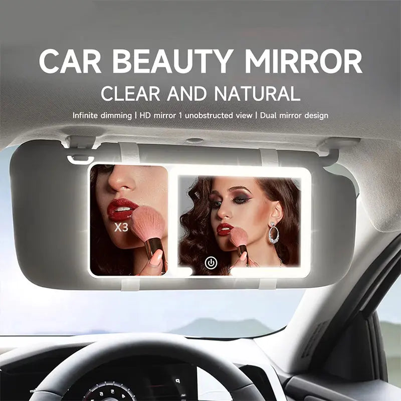 Car Sun Visor LED Makeup Mirror – HD 3X Magnifying & Dimmable