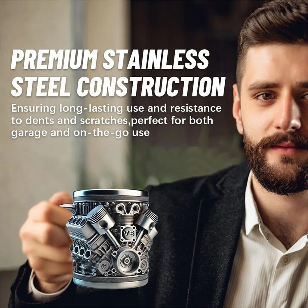 Stainless Steel Cup V8 & V6, V6 V8 Engines Design Mug, Durable & Stylish Rust-Proof 15oz Coffee Mug Perfect for Car Enthusiasts Oasis Select