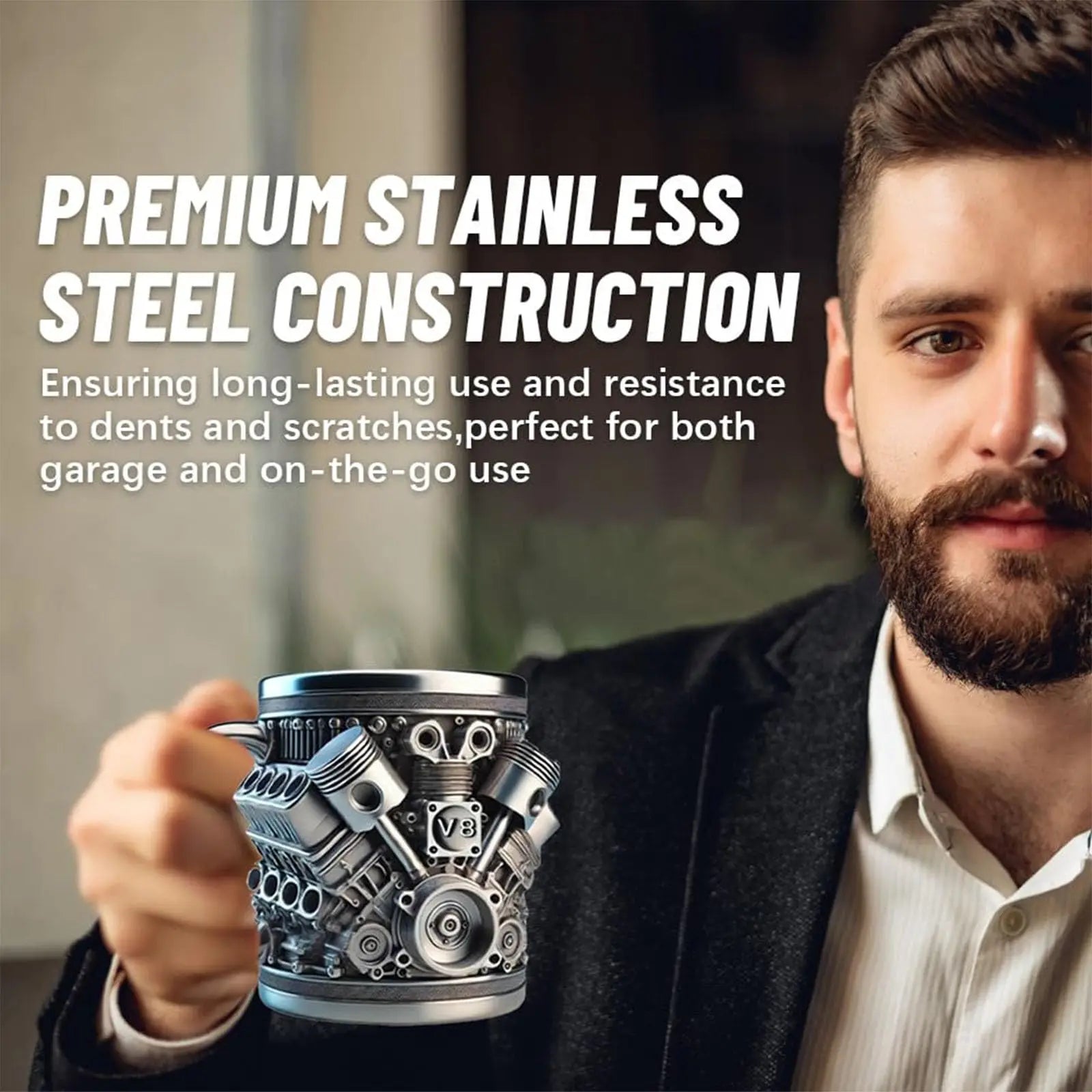 Stainless Steel Cup V8 & V6, V6 V8 Engines Design Mug, Durable & Stylish Rust-Proof 15oz Coffee Mug Perfect for Car Enthusiasts Oasis Select