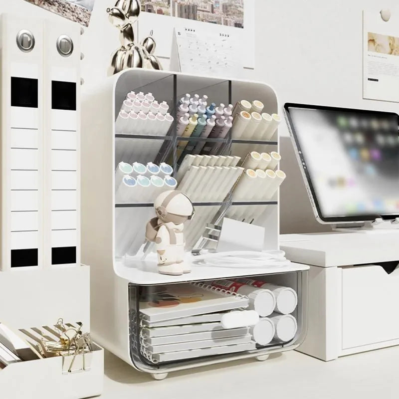Desktop Storage Box with Acrylic Feel Student Makeup Storage Rack Drawer Style Miscellaneous Items Slanted Insertion Pen Holder Oasis Select