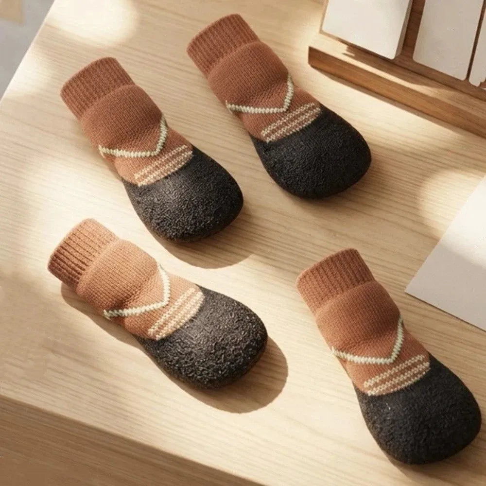 4PCS Waterproof Non-Slip Dog Shoes | Adjustable Paw Protectors Dog Paw Protectors Oasis Select Coffee-L
